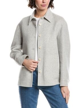 Theory Shirt Jacket in White Gray Check Pattern